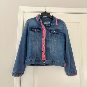 Vintage Too-She-She Women’s Embellished Dotted Pink Trim Denim Jacket